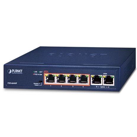   Switch   Switch desktop 6 ports 100Mbits dont 4 PoE at 60W FSD-604HP