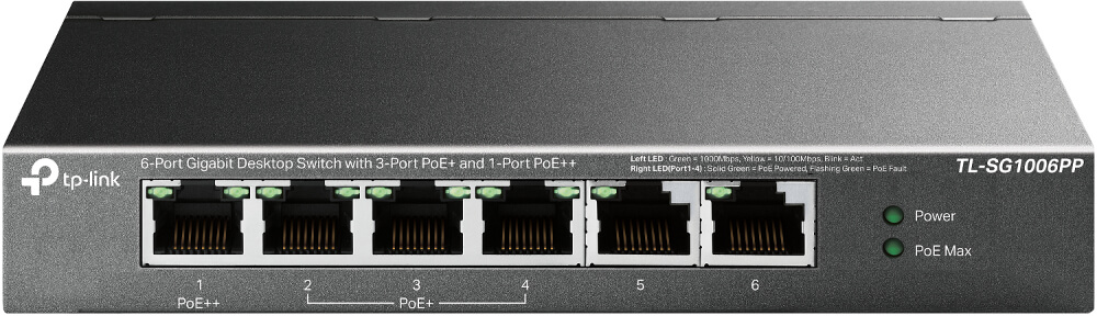   Switch   Switch 5 ports Giga dont 4 PoE 64W TL-SG1006PP